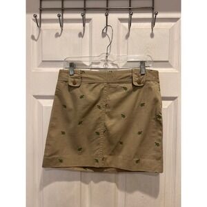 J.Crew Chino Mini Skirt Khaki Tan Green Embroidered Turtle Women Size 4 Preppy